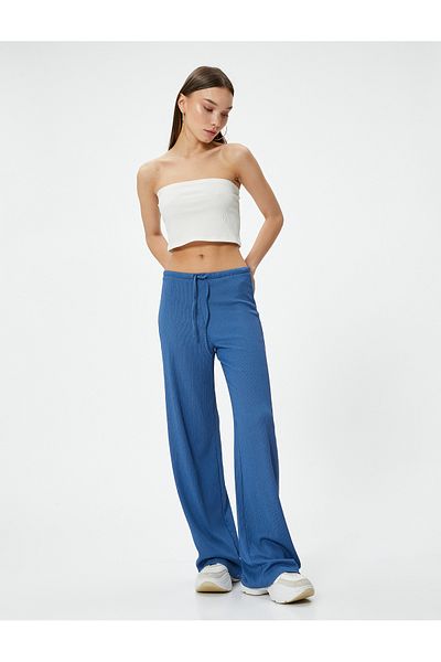 Koton Gerippte Hose mit weitem Bein und Bindegürtel
