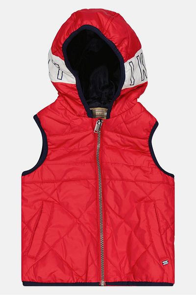 IKKS Toddler Boy Hooded Brand Logo Puffer Jacket, Red Combo