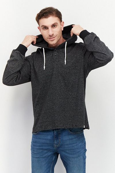 Sovereign Code Men Hooded Long Sleeves Stripe Sweatshirts, Black