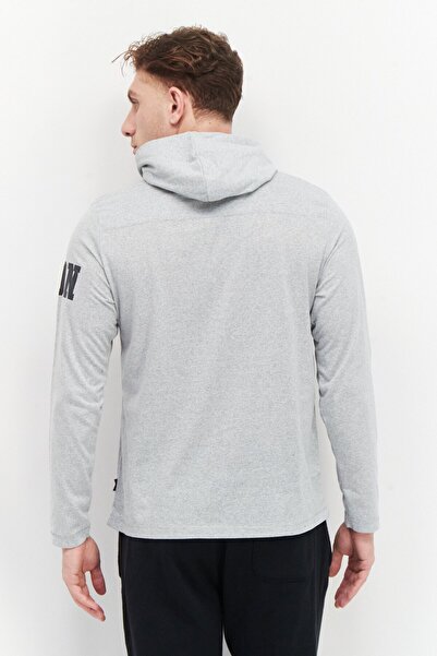 French Connection Men Long Sleeve Brand Logo Hoodie, Grey Marl