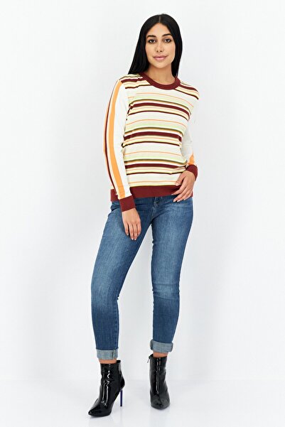 Levi's Women Crew Neck Stripe Sweatshirt, Beige Combo
