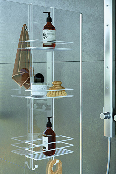 Teknotel Banyo Düzenleyici Şampuanlık Üç Katlı Asmalı Duşakabin Rafı Beyaz Lm066