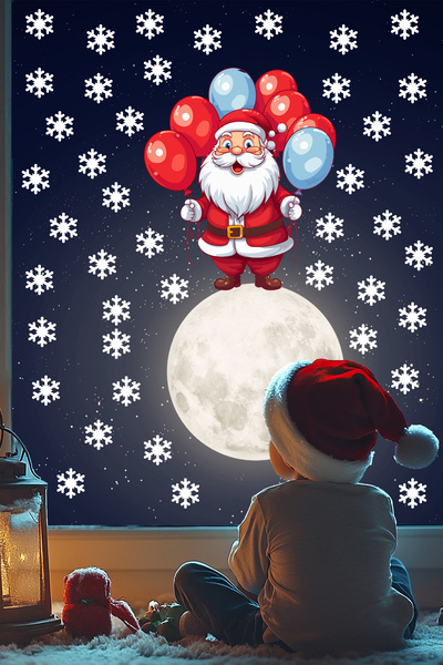 Echo Home بالونات ملصقات عيد الميلاد سانتا كلوز و100 ندفة ثلجية