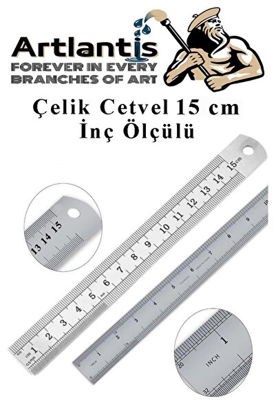 Artlantis Çelik Cetvel 15 cm İnç Ölçülü 1 Adet Paslanmaz Çelik Metal Çetvel 1...