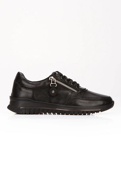 İLOLİCA Pantofi sport negri din piele naturală moale pentru femei - pantofi cu fermoar lateral