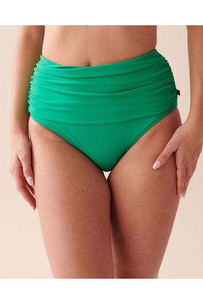 La Vie en Rose Emerald Recycled Fibers Draped High Waist Bikini Bottom