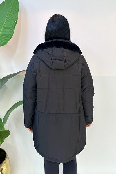 GÖKSEL Plus Size Coat with -20 Degree Protection Gloves - Black