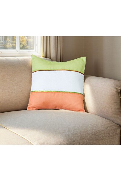 Home 3-Color Throw Pillow Cover Set of 2 (Green Orange White)
