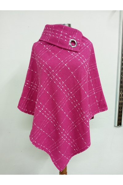 LAMODE ESTALLUVIA Ekose Desenli Yaka Detaylı Üçgen Panço