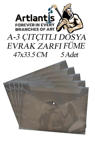 Artlantis A3 Çıtçıtlı Dosya Füme 5 Adet A-3 Çıt çıtlı Zarf Dosya Transparan 4...