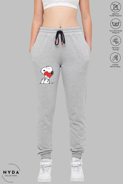 Nyda Collections Snoopy Printed Unisex Γκρι βαμβακερό παντελόνι - ίσια ελαστική μέση και πόδι