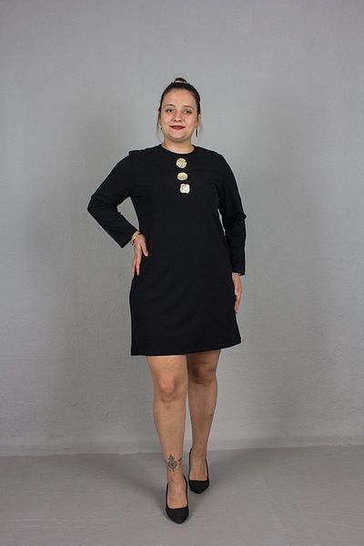 Truva XXL Plus Size Knee Length Crepe Fabric Buckle Detail Dress