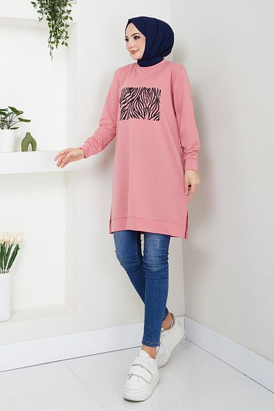 ModaMerve Dusty Rose Printed Tunic - 789Ozr1047-M