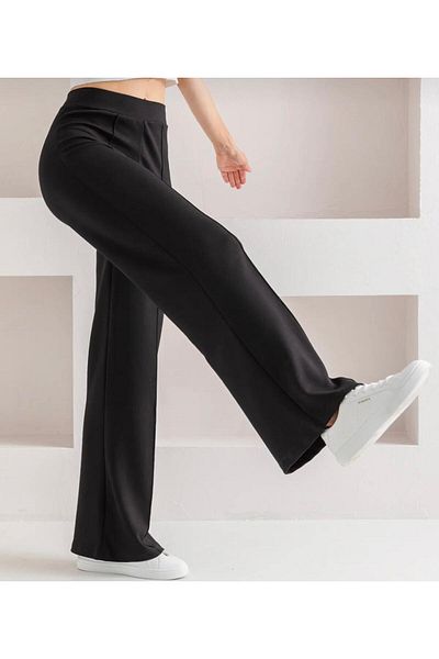 OYS Women's Black High Waist Recovery Bol Leg Modal Fabric Grass Pants1