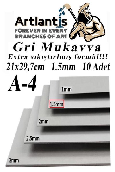 Artlantis A4 Mukavva Gri 1.5 mm 10 Adet 1 Paket 21x29,7 cm A-4 Mukavva 1,5 mm...