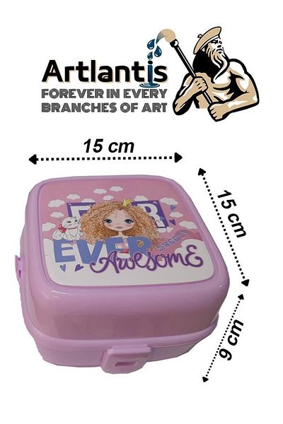 Artlantis Lunch Box 4 Compartments Light Pink Color Girl Figured 1 Piece Food Storage Container Lunch Box