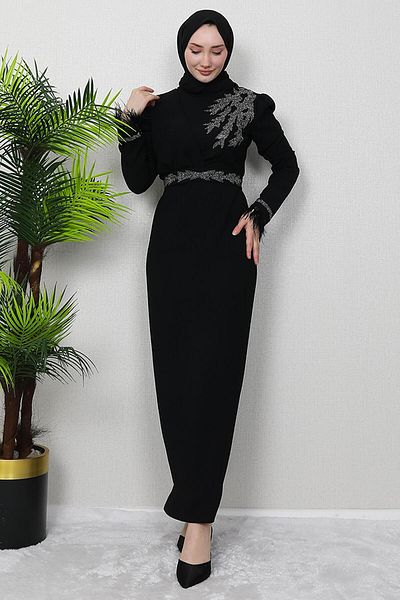 GİZ AGİYİM Μαύρο Φόρεμα Hijab - Hazal