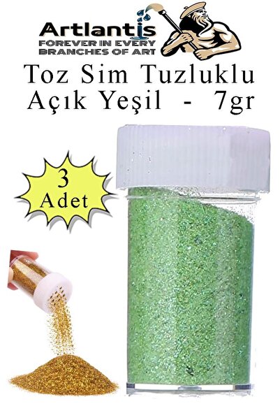Artlantis Pudră de sclipici verde deschis cu sare 7 gr 3 bucăți Pudră de scli...