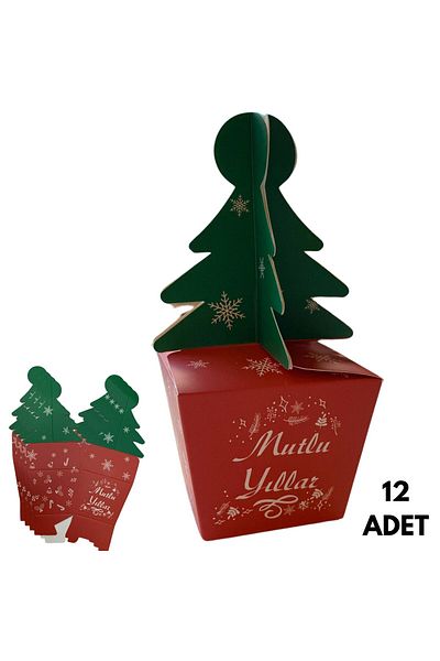 roco paper Christmas Pine Tree Gift Box with Handle, 12 Pieces, New Year Party, Decor, Ornament Box, 6 X 6 X 16 cm