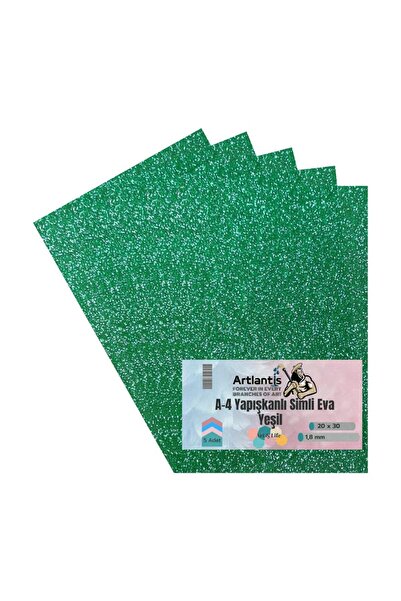Artlantis Yapışkanlı Simli Eva Yeşil A4 20x30 5 Adet 1 Paket Hobi Okul Öncesi Kreş Anasınıfı Eva Yapışkanlı Si