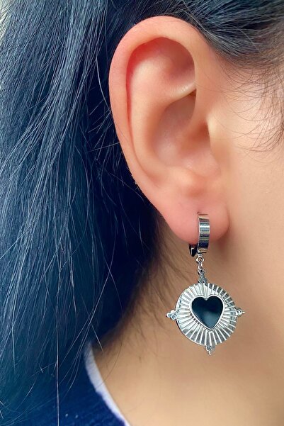 TAKIŞTIR Silver Color Heart Figured Steel Earrings (Pair)
