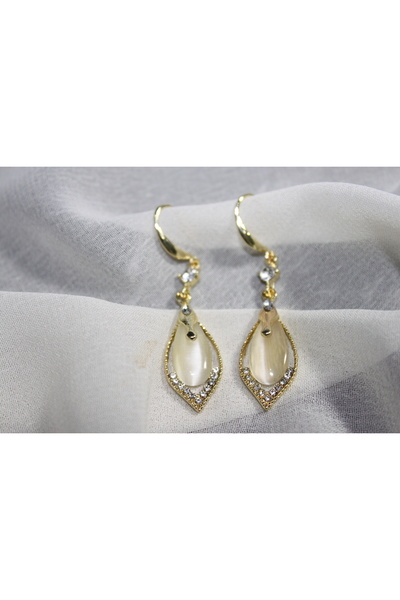 puduhepa Zirkon Taşlı Su Damlası Gold Renk Zarif Küpe