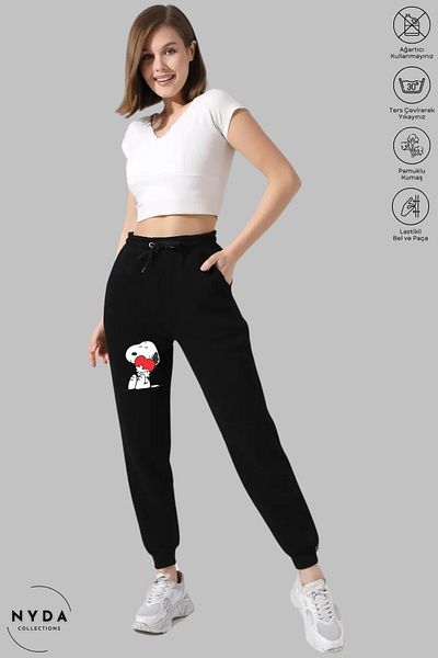 Nyda Collections Unisex Seasonal Casual ίσιο ελαστικό βαμβακερό παντελόνι Snoopy με στάμπα με τσέπες