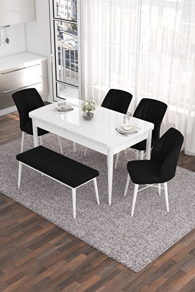 Canisa Concept Eva Serisi 80x132 Açılabilir MDF Mutfak Masası Takımı Beyaz Ma...