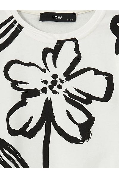 LC Waikiki Lcw Kids Ecru Crew Neck Floral Girls' Sweatshirt