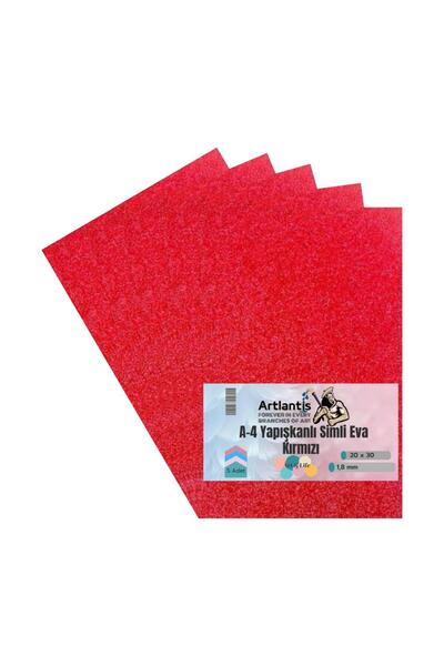 Artlantis Yapışkanlı Simli Eva Kırmızı A4 20x30 5 Adet 1 Paket Hobi Okul Öncesi Kreş Anasınıfı Eva Yapışkanlı