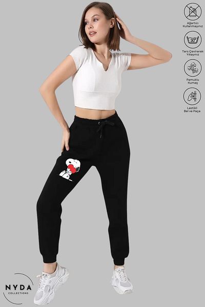Nyda Collections Unisex Seasonal Casual ίσιο ελαστικό βαμβακερό παντελόνι Snoopy με στάμπα με τσέπες