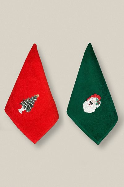 Ellaline New Year's Towel Set - 2-Piece Embroidered, 100% Cotton, Certified, Hand Face and Kitchen Guest Christmas 30X50Cm