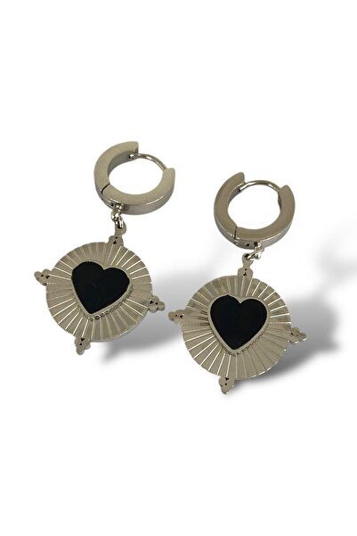 TAKIŞTIR Silver Color Heart Figured Steel Earrings (Pair)
