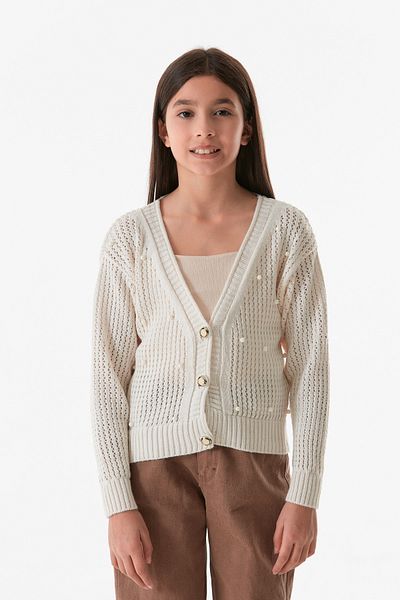 Fulla Moda Dívčí kardigan s výstřihem do V s perličkami