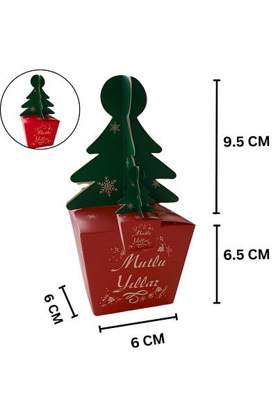 roco paper Christmas Pine Tree Gift Box with Handle, 12 Pieces, New Year Party, Decor, Ornament Box, 6 X 6 X 16 cm