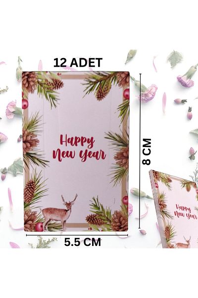 roco paper New Year Happy New Year Greeting Card, New Year Themed Gift, Note Cards, 12 Pieces, 5.5 X 8 cm