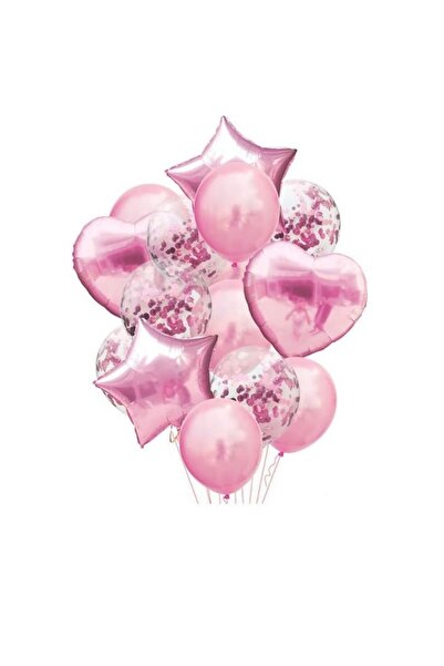 Paparti Pembe Kalp Yıldız Folyo Balon Seti Helyuma Uygun Doğum Günü Parti Dek...