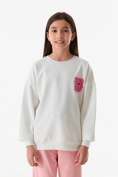 Fulla Moda Front and Back Teddy Bear Printed Crew Neck Girl's Sweatshirt
