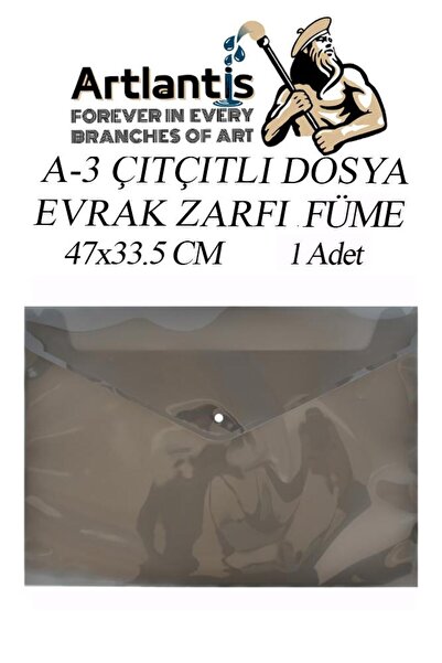 Artlantis A3 Çıtçıtlı Dosya Füme 1 Adet A-3 Çıt çıtlı Zarf Dosya Transparan 47x33.5 cm Büyük Boy Çıtçıtlı Dosy