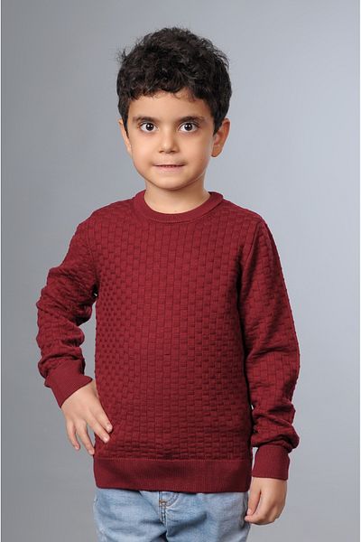 YMA TRİKO Tricotaj pentru băiat Pulover din bumbac cu gât roșu Claret Lycra