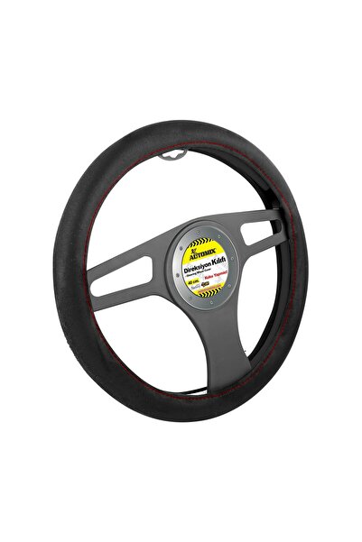 Automix Direksiyon Kılıfı Süet - Siyah - Kırmızı Dikişli