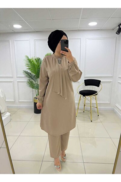 masalabiyem 7131 K120 VİZON TAŞ BROŞLU İKİLİ TAKIM