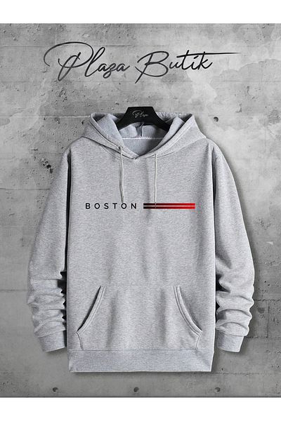 Plaza Butik Boston Printed - Hanorac unisex cu glugă din lână, cu tăietură relaxată
