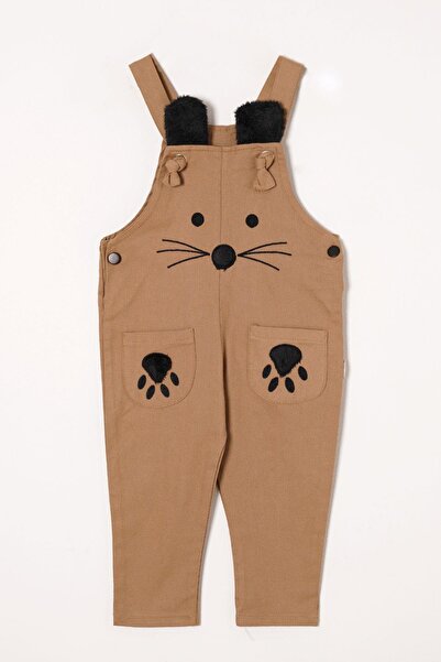 zepkids Askılı On Çift Cepli Kedicik Açık Kahve Renk Erkek Çocuk Tulum