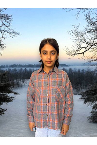 İvven's İvven'S Kids Kız Çocuk Oversize Çift Cepli Oduncu Gömlek