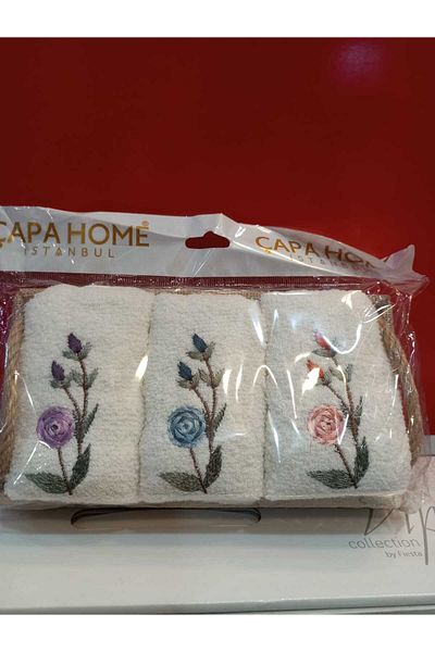 Çapa Home Gift Daily Dowery Use with Straw Basket Detail 3-Piece Cotton Towel 30 X 50