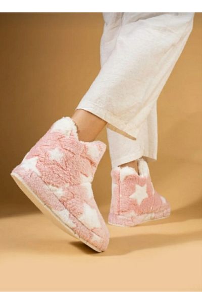 ünverdi Γυναικεία Wedge Sole Home Slippers Boots White Star Λούτρινο ύφασμα