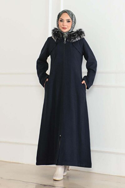 SGS СИНІЙ Кашемірний пальто - Капюшон з хутром