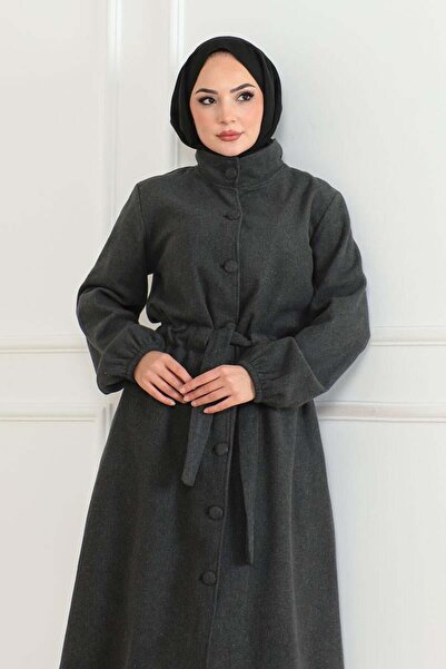 SGS Γκρι παλτό με καστανό χρώμα - Λεπτομέρεια με κουμπιά