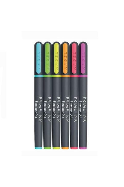 Adel Fineliner 6-Piece Neon Fine Tip Pen Prime Ink 6 Colors 1 Pack